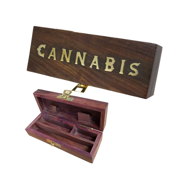 Caja de Madera Rectangular Cannabis 14x5 cm