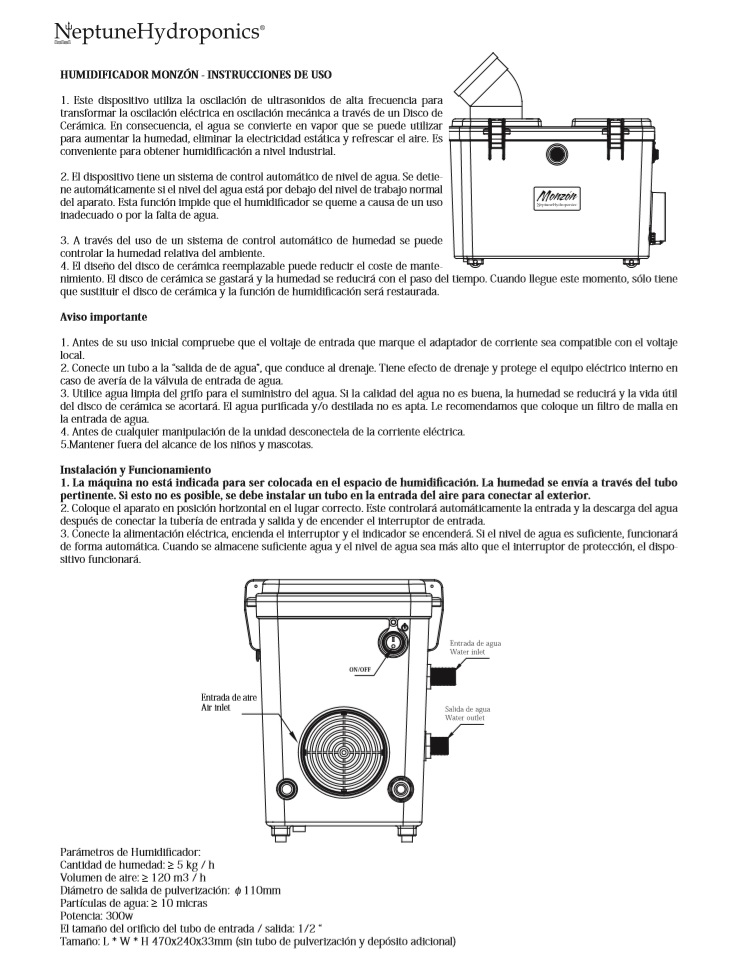 Humidificador Monzón-instrucciones