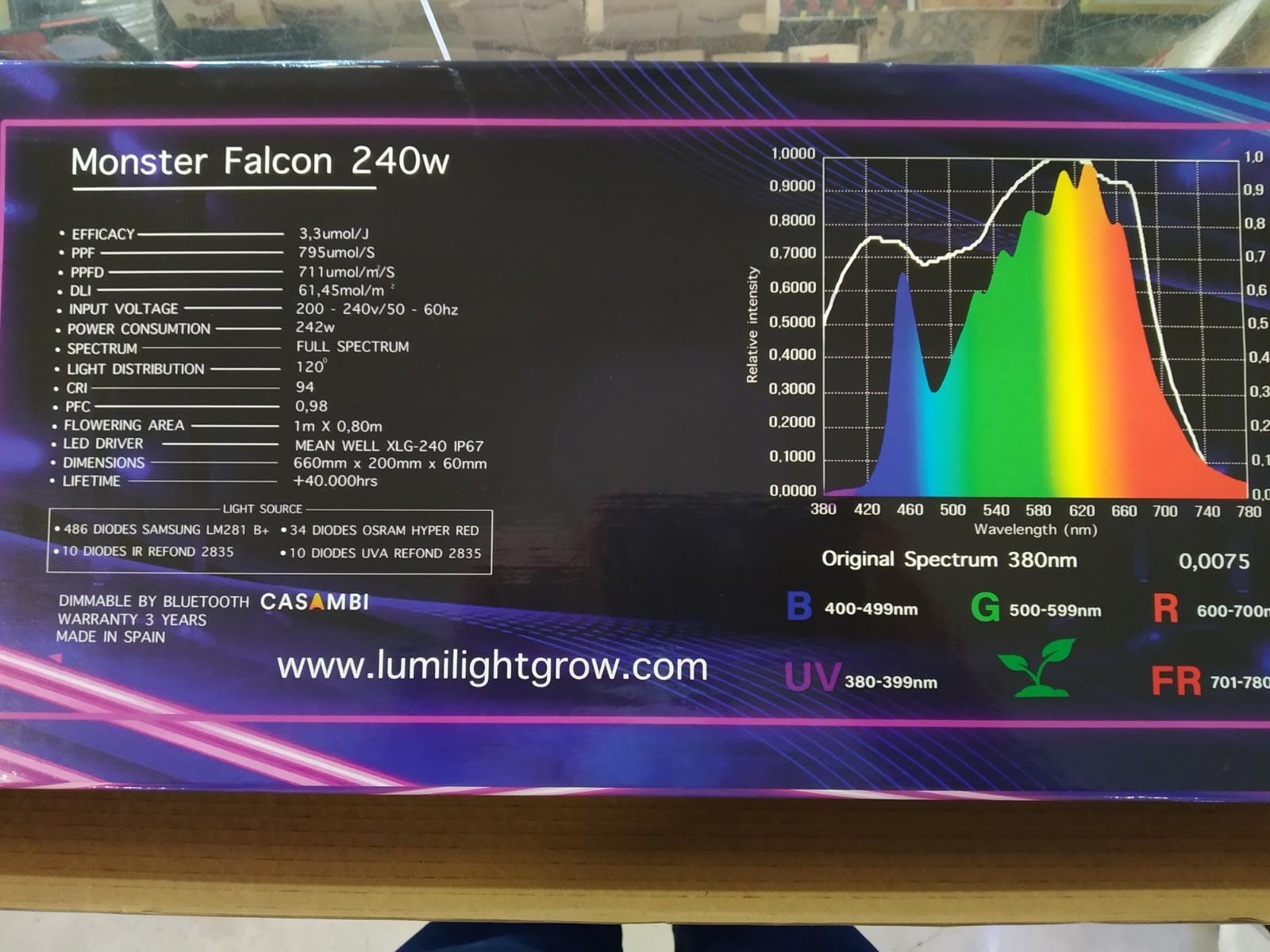 LUMINARIA LED FALCON 240W 3.3 REGULABLE POR BLUETOOH LUMILIGHT